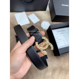 Chanel Fashion Calf Leather Gold Buckle 30mm Belts For Women Black