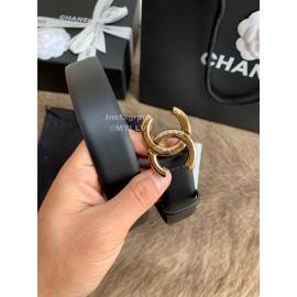 Chanel New Calf Leather Gold Buckle 30mm Belts For Women Black