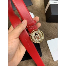 Chanel New Calf Leather Diamond Buckle 30mm Belts For Women Red