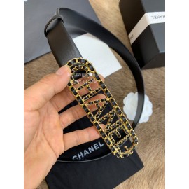 Chanel Black Calf Leather Letter Buckle 30mm Belts For Women