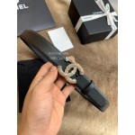 Chanel New Calf Leather Diamond Buckle 30mm Black Belts For Women