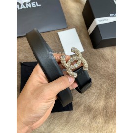 Chanel New Calf Leather Diamond Buckle 30mm Black Belts For Women