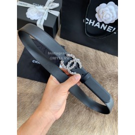 Chanel Fashion Silver Buckle Calf Leather 30mm Belts For Women Black