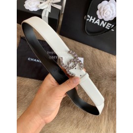 Chanel Fashion Silver Buckle Calf Leather 30mm Belts For Women White