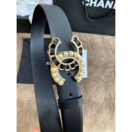 Chanel Fashion Pearl Buckle Calf Leather 30mm Belts For Women Black