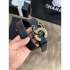 Chanel Fashion Pearl Buckle Calf Leather 30mm Belts For Women Black