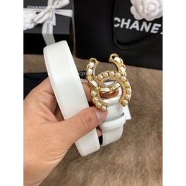 Chanel Fashion Pearl Buckle Calf Leather 30mm Belts For Women White