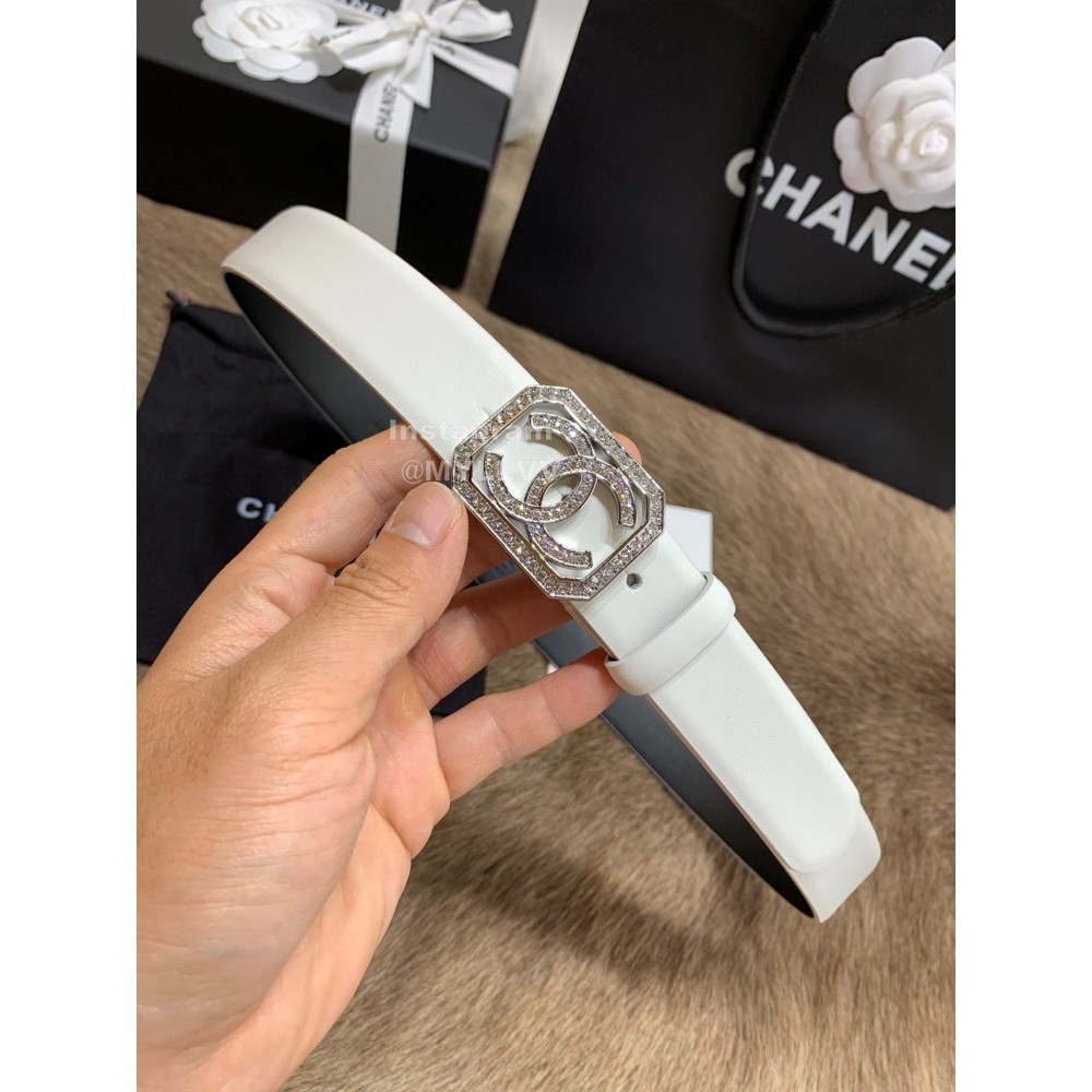 Chanel Fashion Calf Leather Square Buckle 30mm Belts For Women White