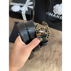 Chanel Calf Leather Fashion Gold Buckle 30mm Belts For Women Black