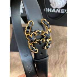 Chanel Calf Leather Fashion Gold Buckle 30mm Belts For Women Black