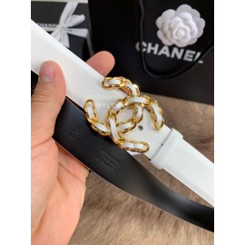 Chanel Calf Leather Fashion Gold Buckle 30mm Belts For Women White