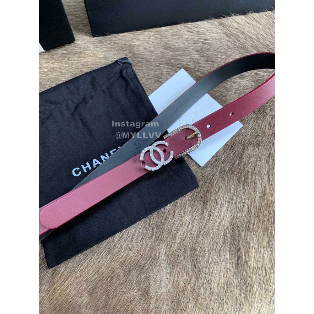 Chanel Calf Leather Pin Buckle 20mm Belts For Women Wine Red
