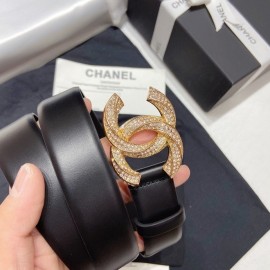 Chanel New Calf Leather Diamond Buckle 30mm Belt Black