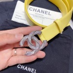 Chanel New Calf Leather Diamond Buckle 30mm Belt Yellow