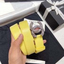 Chanel New Calf Leather Diamond Buckle 30mm Belt Yellow