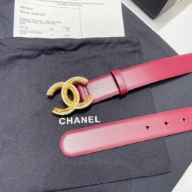Chanel New Calf Leather Diamond Buckle 30mm Belt Wine Red