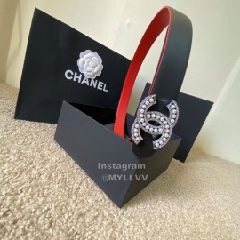 Chanel Black Red Calf Leather Pearl Buckle 28mm Belt