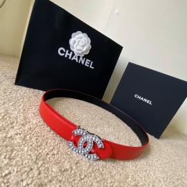 Chanel Black Red Calf Leather Pearl Buckle 28mm Belt