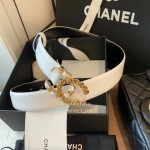 Chanel Elegant Calf Leather Gold Buckle 30mm Belt White