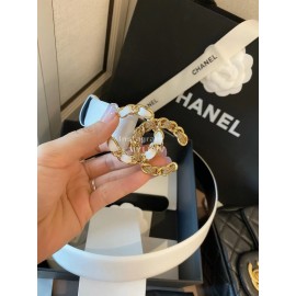 Chanel Elegant Calf Leather Gold Buckle 30mm Belt White