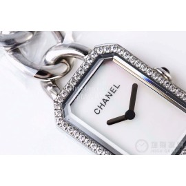 Chanel Premiere Series Square Dial Chain Strap Diamond Watch White