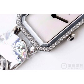 Chanel Premiere Series Square Dial Chain Strap Diamond Watch White