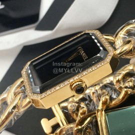 Chanel Premiere Series New Square Dial Chain Strap Diamond Watch Black