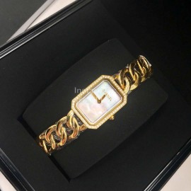 Chanel Premiere Series New Square Dial Chain Strap Diamond Watch White