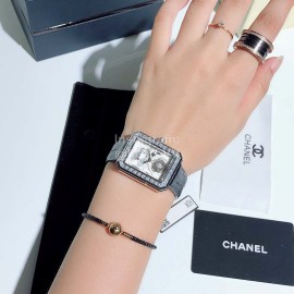Chanel Boyfriend Series Sapphire Crystal Leather Strap Watch White