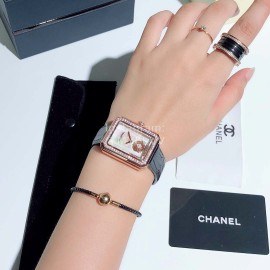 Chanel Boyfriend Series Sapphire Crystal Leather Strap Watch Rose Gold