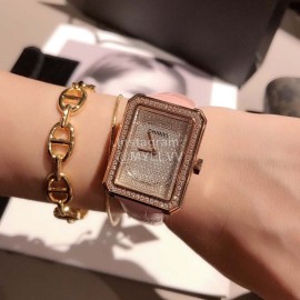 Chanel Fashion Diamond Leather Strap Watch For Women Pink
