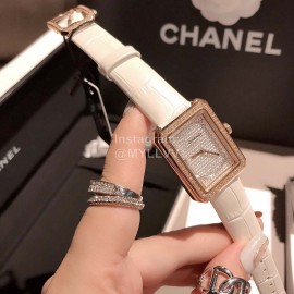 Chanel Fashion Diamond White Leather Strap Watch For Women