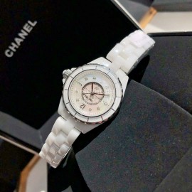 Chanel Diamond Dial Waterproof 200m Watch For Women White