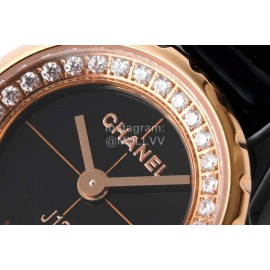 Chanel J12 Diamond Dial Black Leather Strap Watch For Women