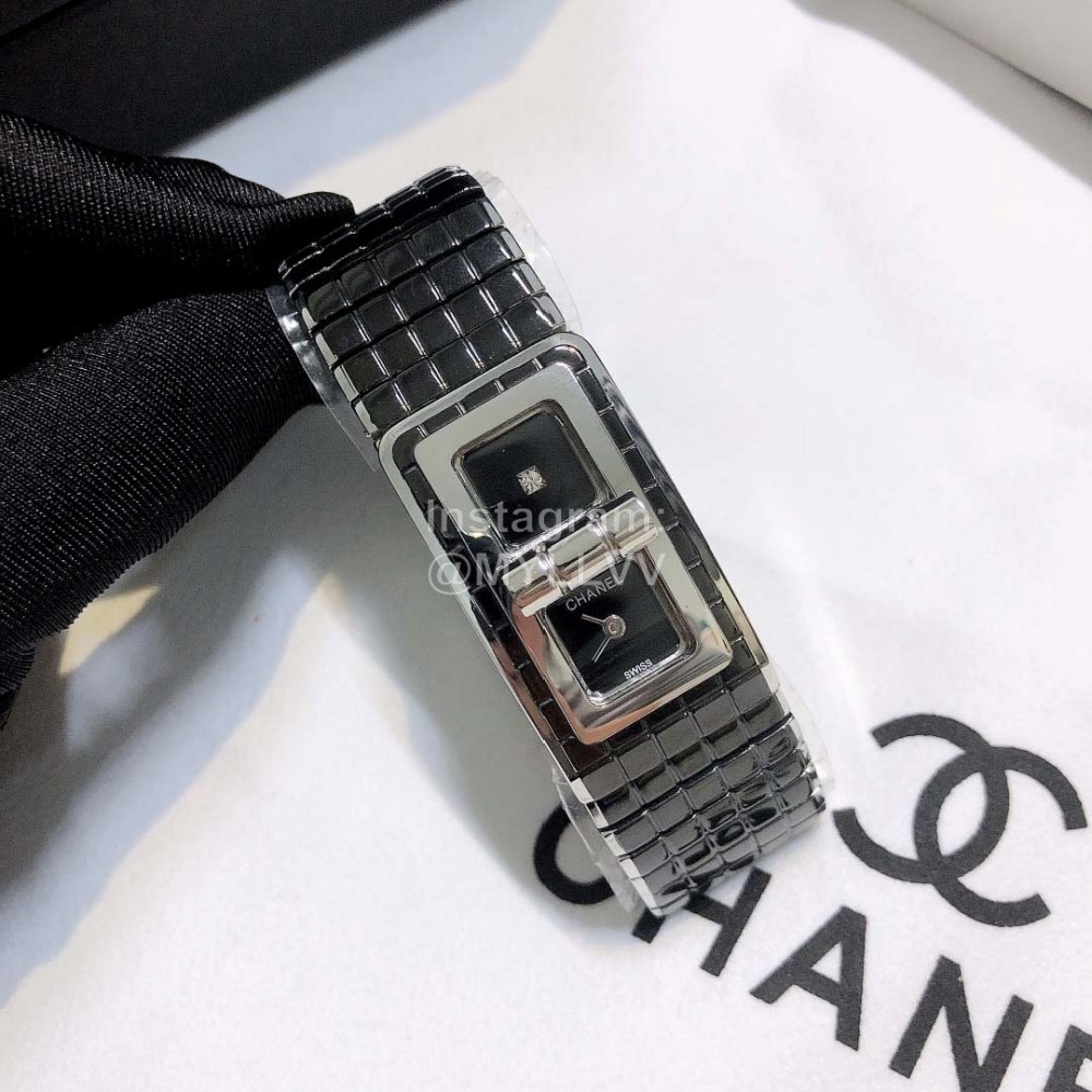 Chanel Code Coco Fashion Plaid Strap Watch Black
