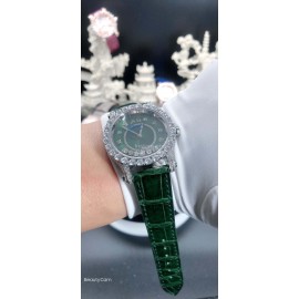 Chopard Diamond Dial Leather Strap Watch For Women Green