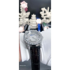 Chopard Diamond Dial Leather Strap Watch For Women Black