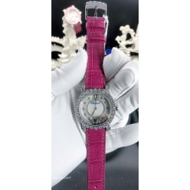 Chopard Diamond Dial Leather Strap Watch For Women Rose Red