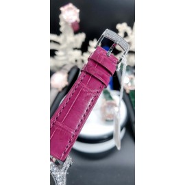 Chopard Diamond Dial Leather Strap Watch For Women Rose Red