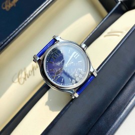 Chopard Diamond Roman Numeral Dial Leather Strap Watch Blue