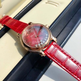 Chopard Diamond Roman Numeral Dial Leather Strap Watch Red