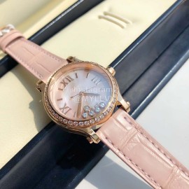 Chopard Diamond Roman Numeral Dial Leather Strap Watch Pink