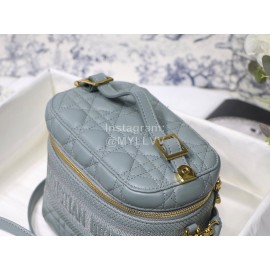 Dior Travel Sheepskin Rattan Check Embossed Cosmetic Bag Haze Blue M9039