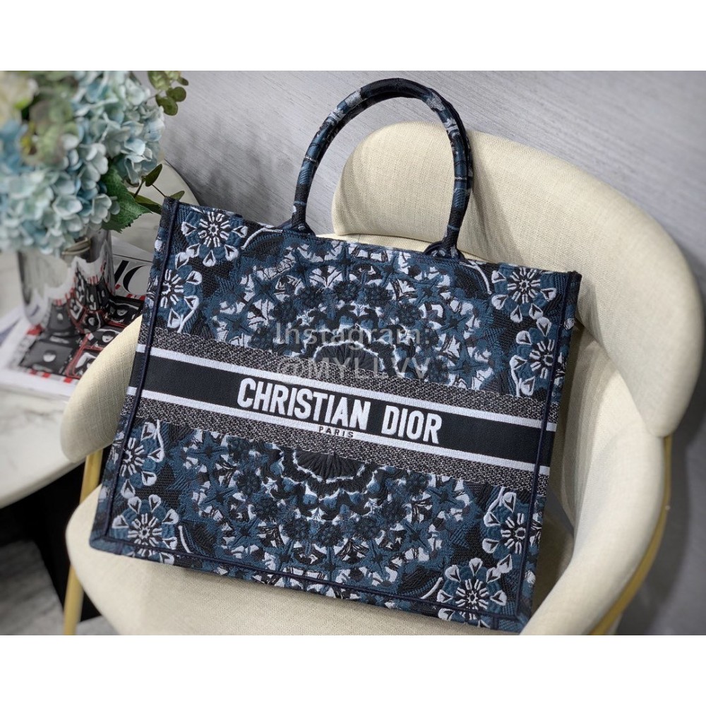 Dior Book Tote Kaleidoscope Letter Large Square Handbag Blue And White