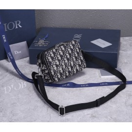 Dior Men's Oblique Plaid Leather Clutch Messenger Bag Black And White CD93307