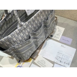 Dior Book Tote Letter Lace Print Beach Bag Gray P750