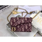 Dior Saddle Letter Tassel Chain Card Holder Maroon