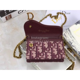 Dior Saddle Letter Tassel Chain Card Holder Maroon