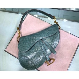 Dior Saddle Water Snake Letter Fringed Leather Saddle Bag Dark Green