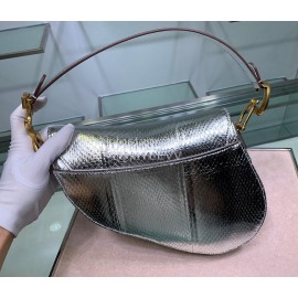 Dior Saddle Water Snake Letter Fringed Leather Saddle Bag Silver